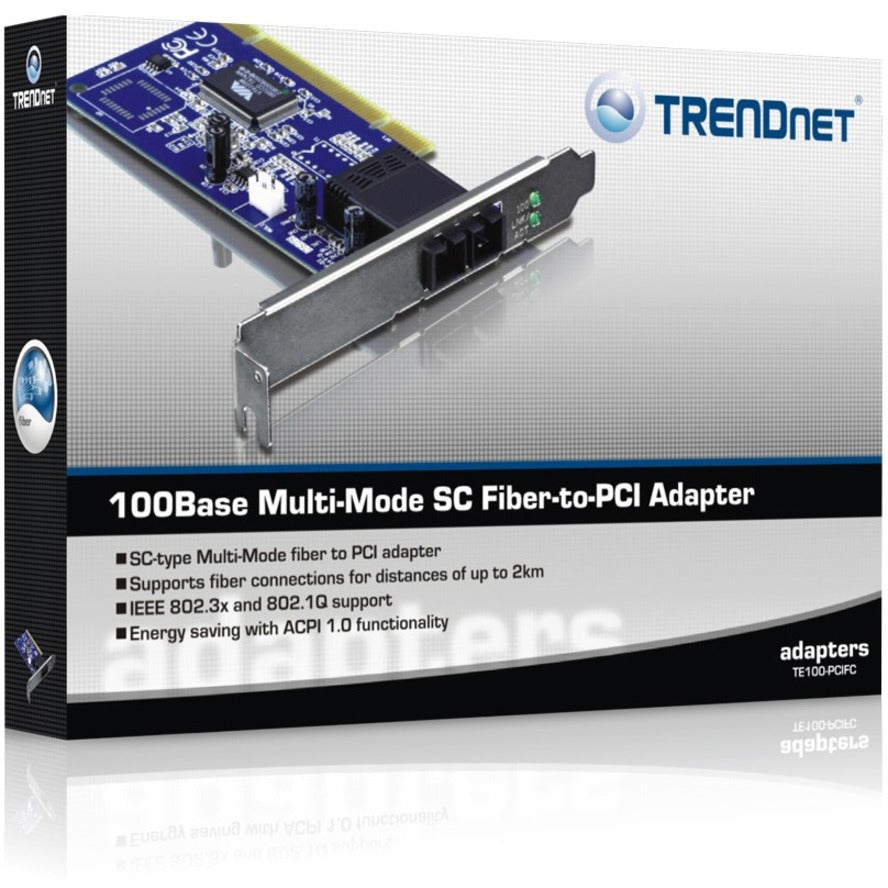 TRENDnet 100Base Multi-Mode SC Fiber-to-PCI Adapter; Up to 2km; IEE 802.3x; 802.1Q; TE100-PCIFC TE100-PCIFC