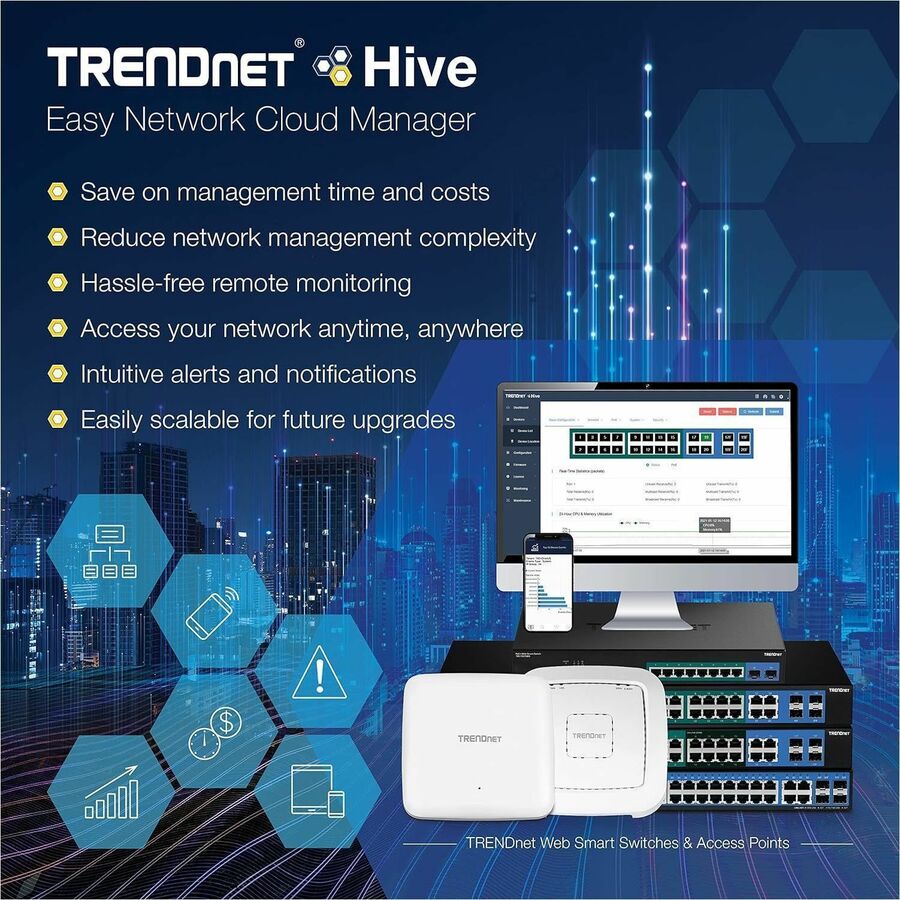 TRENDnet Commutateur intelligent Web 28 ports, 24 ports Gigabit, 4 emplacements SFP+ 10G, liaisons montantes réseau haut débit, capacité de commutation 128 Gbit/s, commutateur réseau Ethernet, montable en rack 1U, noir, TEG-30284 TEG-30284