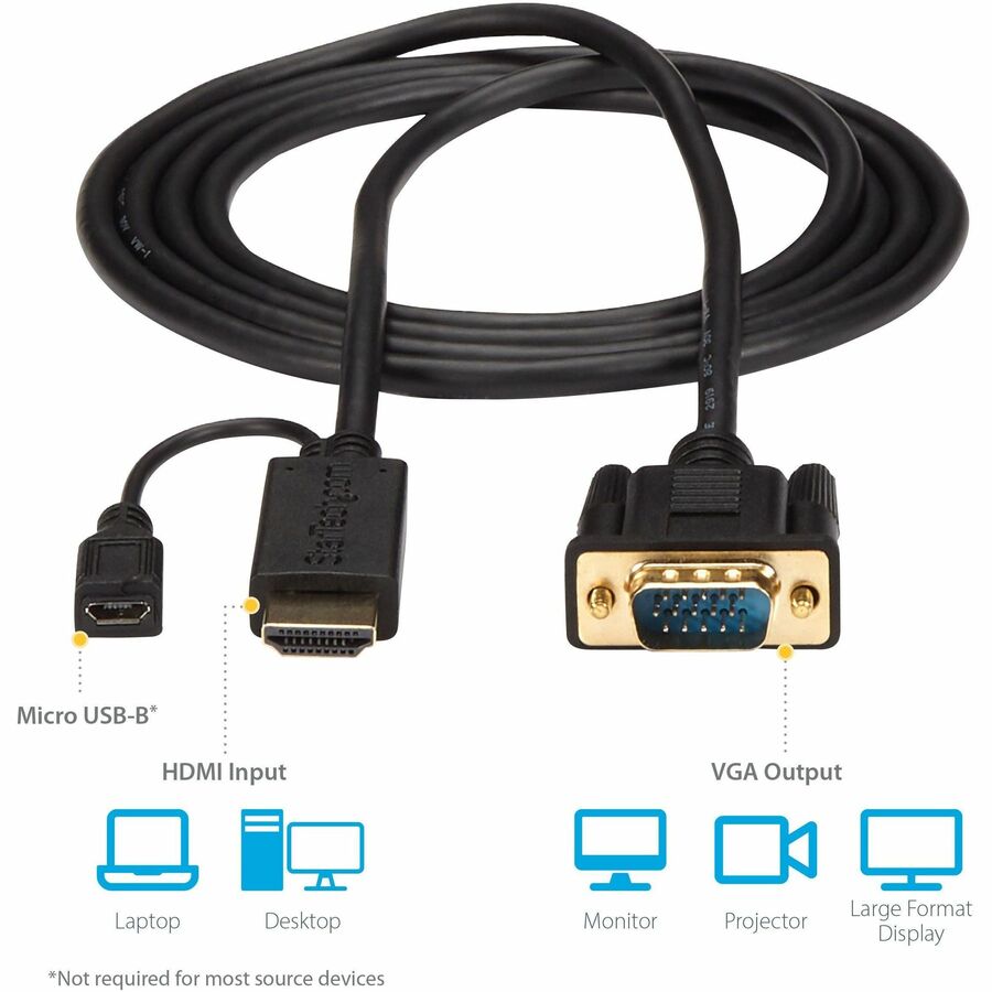 StarTech.com Câble HDMI vers VGA - 6 pi / 2 m - 1080p - 1920 x 1200 - Câble HDMI actif - Câble moniteur - Câble ordinateur HD2VGAMM6