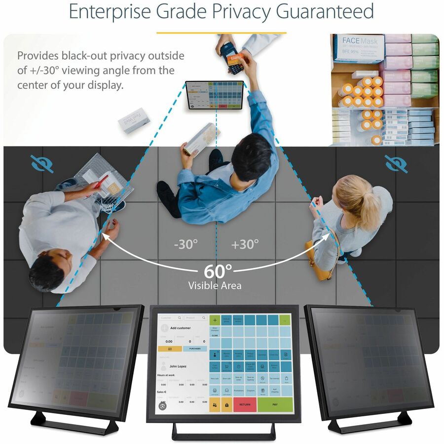 StarTech.com 19-inch 5:4 Computer Monitor Privacy Filter, Anti-Glare Privacy Screen w/51% Blue Light Reduction, +/- 30 deg. View Angle 1954-PRIVACY-SCREEN