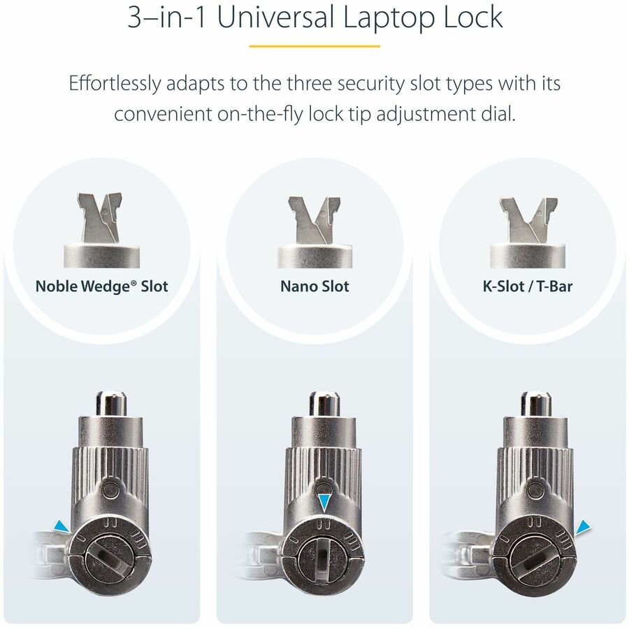 StarTech.com Universal Laptop Lock 6.6ft, Security Cable For Notebook Compatible w/Noble Wedge®/Nano/K-Slot; Keyed Locking Cable UNIVK-LAPTOP-LOCK