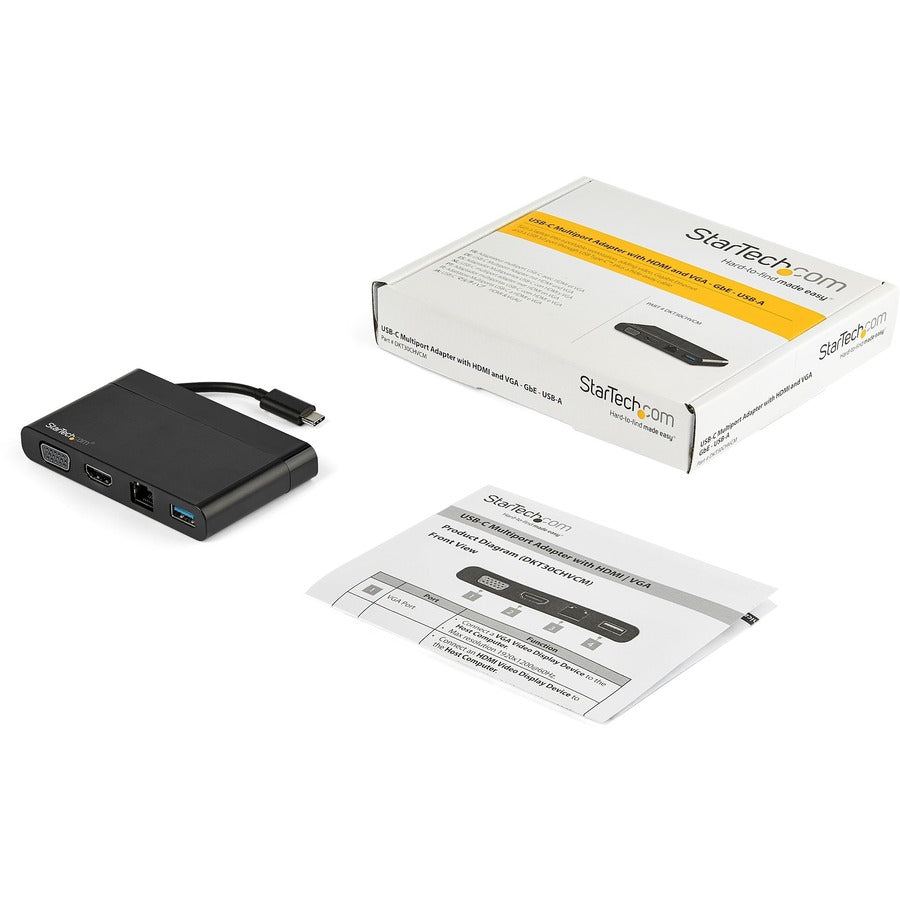 StarTech.com Adaptateur multiport USB C avec HDMI, VGA, Gb Ethernet et USB - Adaptateur USB C vers HDMI 4K ou VGA 1080p Mini Dock Hub - Station d'accueil de voyage DKT30CHVCM
