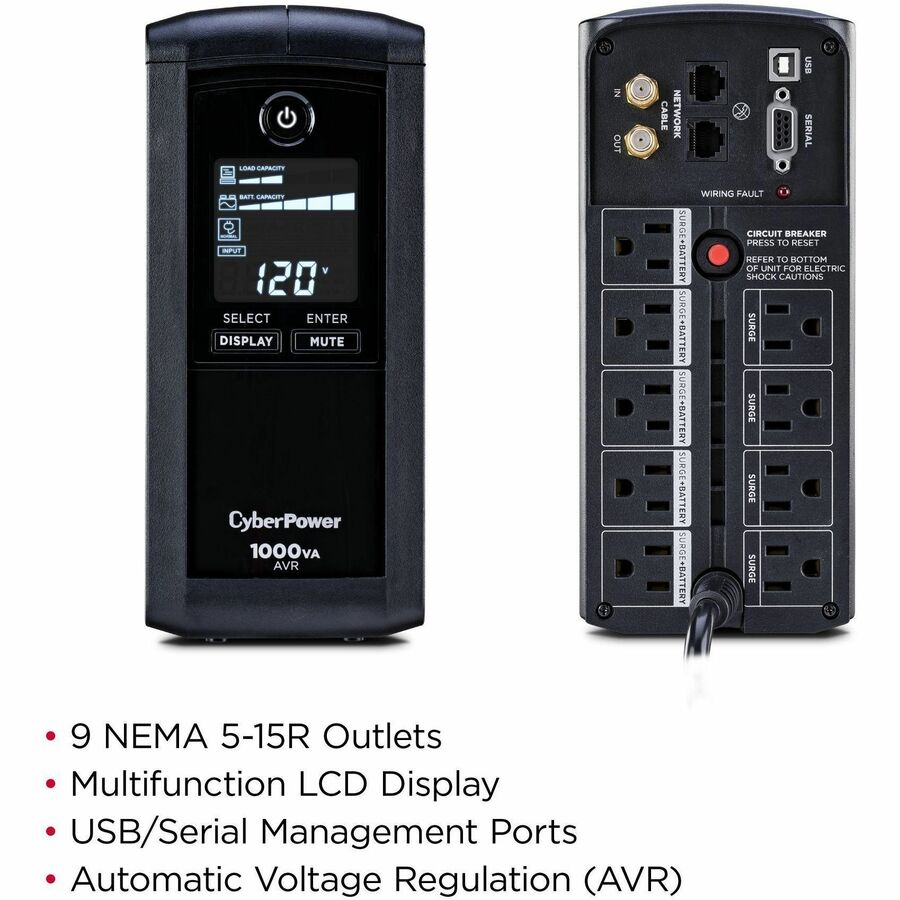 CyberPower UPS Systems CP1000AVRLCD Intelligent LCD - Capacity: 1000 VA / 600 W CP1000AVRLCD