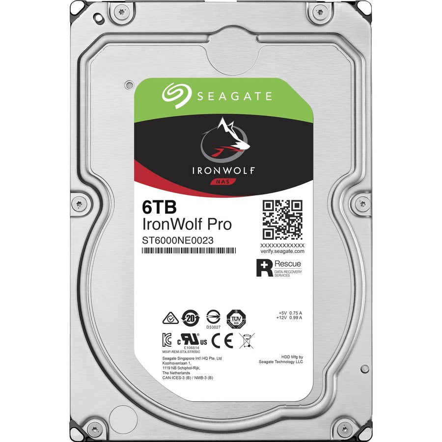 Seagate IronWolf Pro ST6000NE0023 6 TB Hard Drive - 3.5" Internal - SATA (SATA/600) - Conventional Magnetic Recording (CMR) Method ST6000NE0023