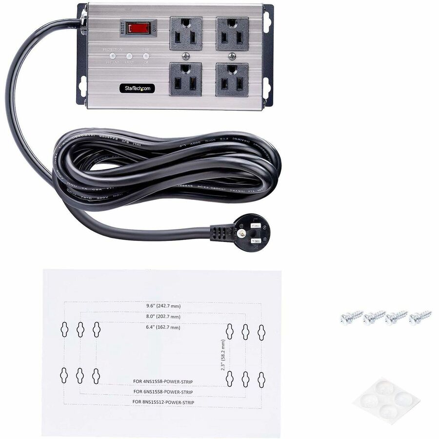 StarTech.com 4-Outlet Industrial Power Strip 125V/15A, EMI/RFI Isolation, Surge Protection, Mountable PDU, 8ft NEMA 5-15P Cord, UL Listed 4N515S8-POWER-STRIP