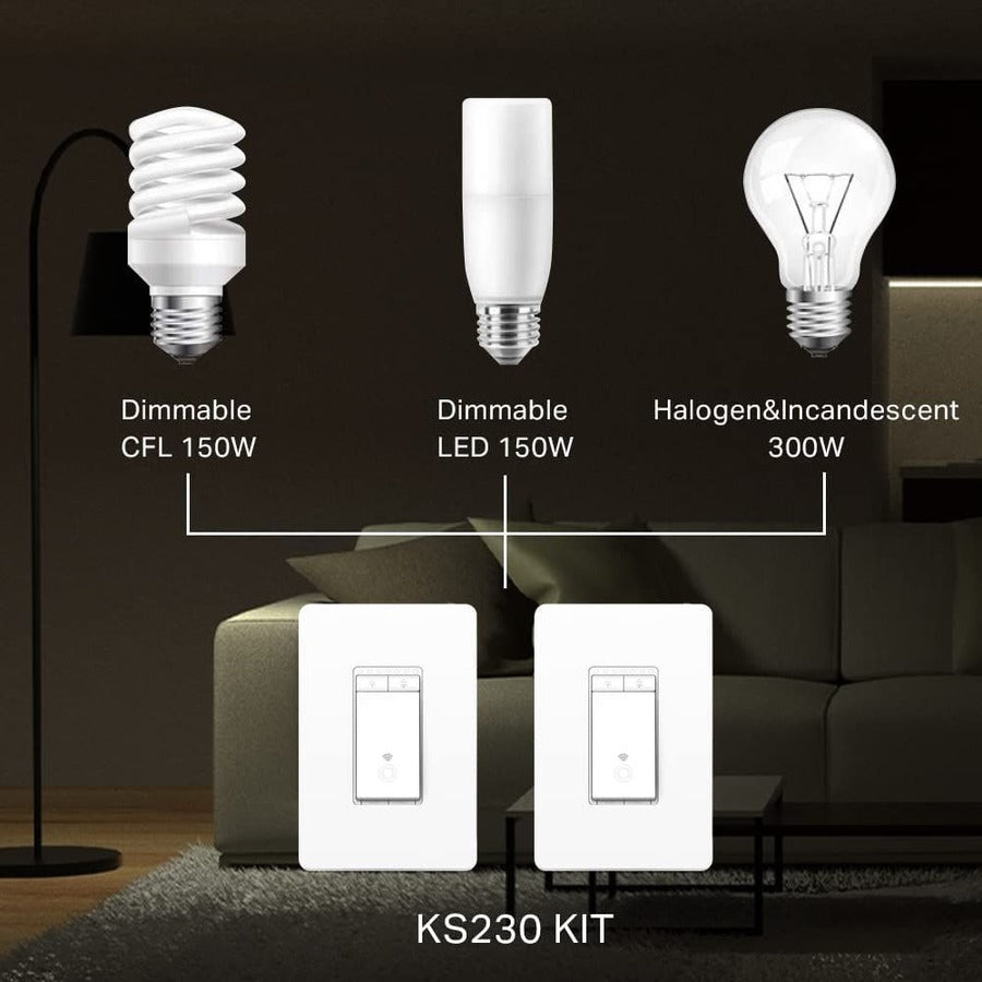 Kasa Smart WiFi Light Switch, 3-Way Dimmer Kit KS230 KIT