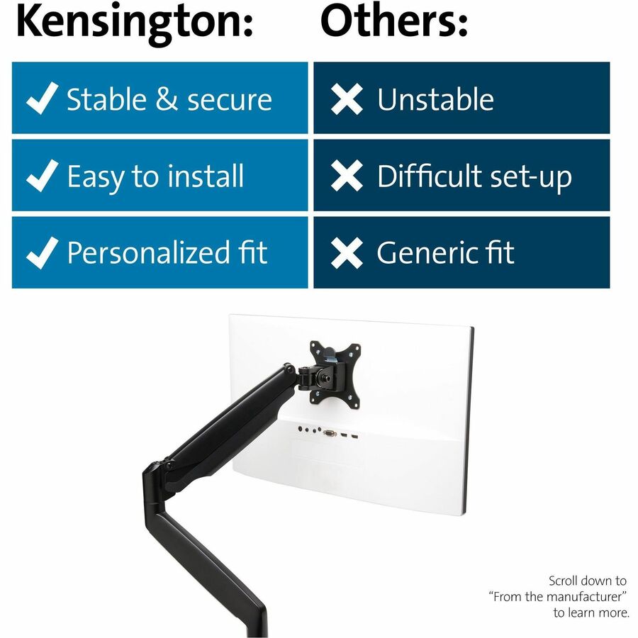 Kensington SmartFit Mounting Arm for Monitor, Curved Screen Display, Flat Panel Display - Black - Landscape/Portrait 59600