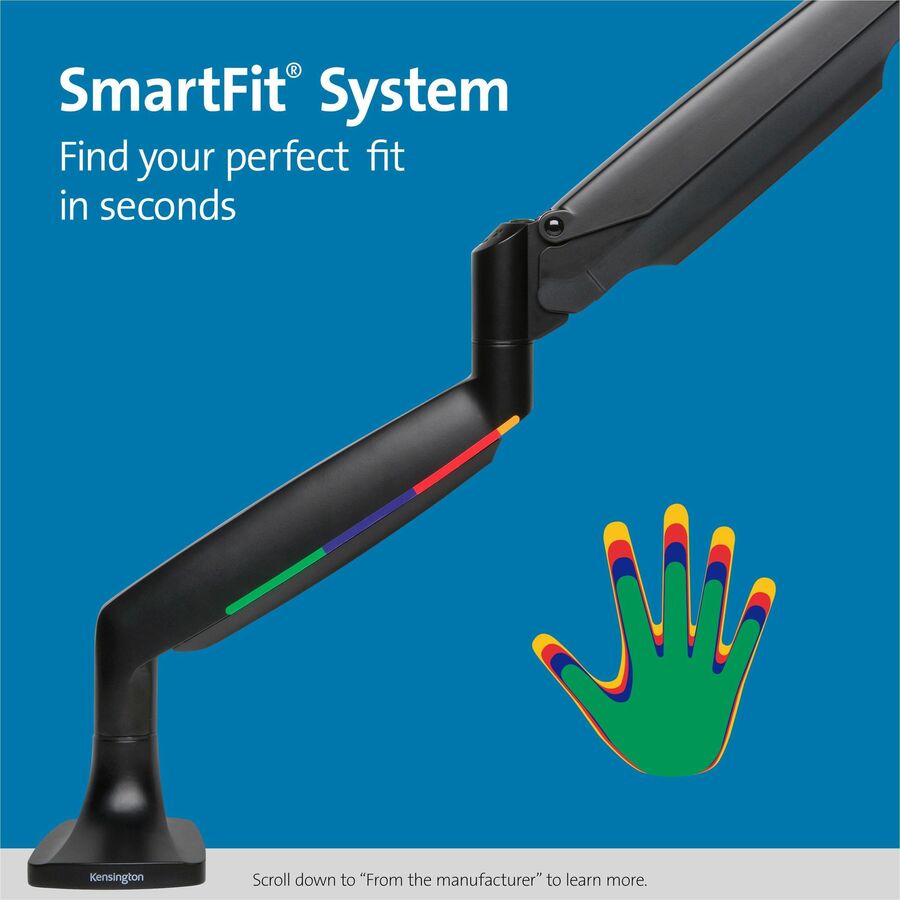Kensington SmartFit Mounting Arm for Monitor, Curved Screen Display, Flat Panel Display - Black - Landscape/Portrait 59600