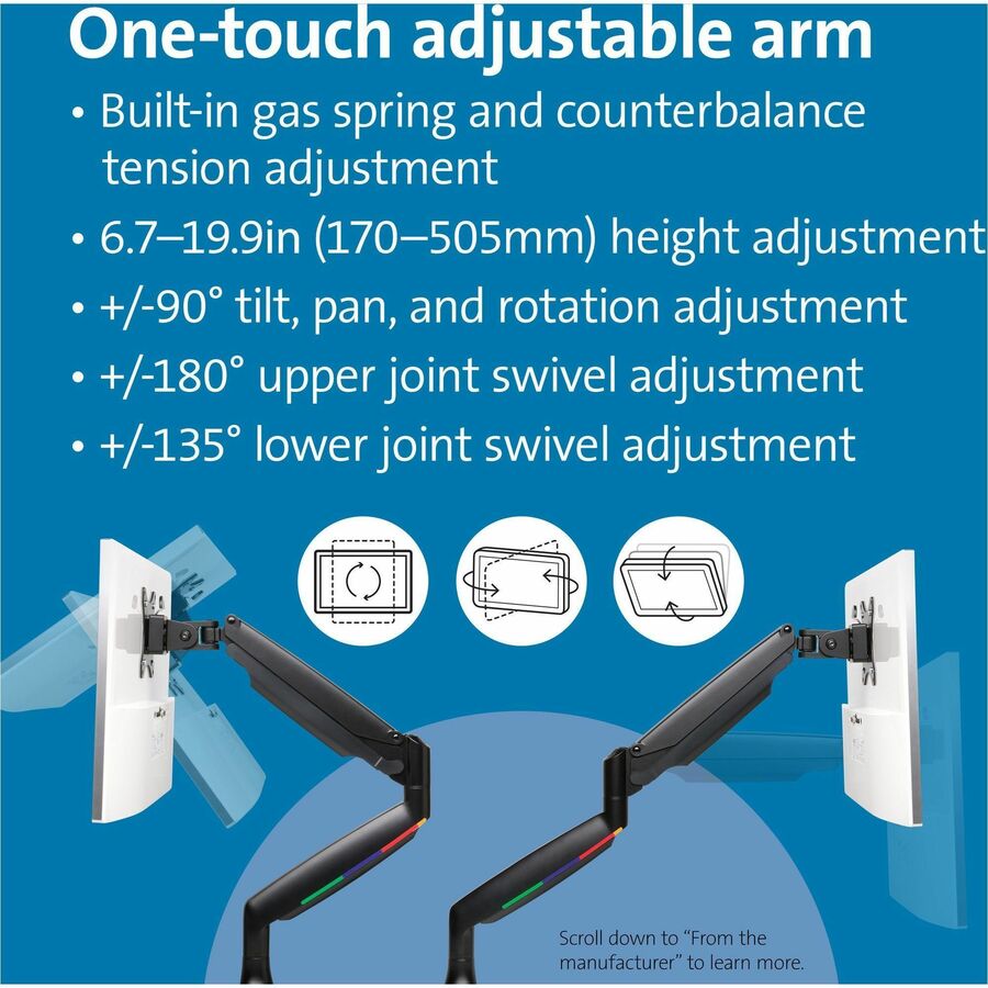 Kensington SmartFit Mounting Arm for Monitor, Curved Screen Display, Flat Panel Display - Black - Landscape/Portrait 59600
