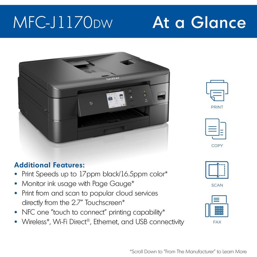 Brother MFC-J1170DW Wireless Inkjet Multifunction Printer - Color MFCJ1170DW