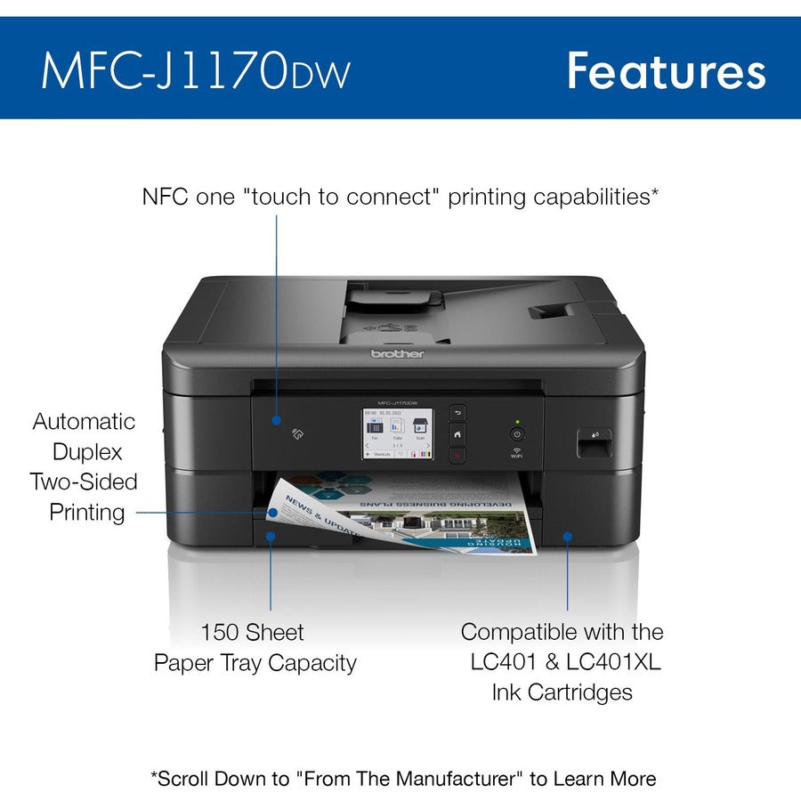 Brother MFC-J1170DW Wireless Inkjet Multifunction Printer - Color MFCJ1170DW