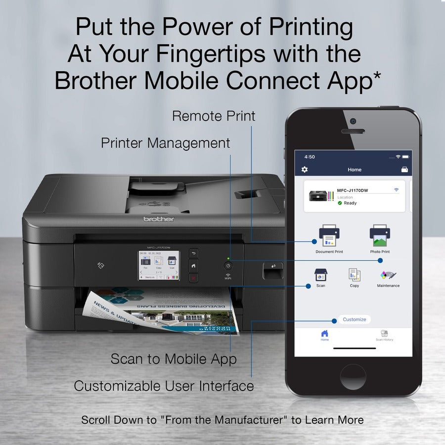 Brother MFC-J1170DW Wireless Inkjet Multifunction Printer - Color MFCJ1170DW