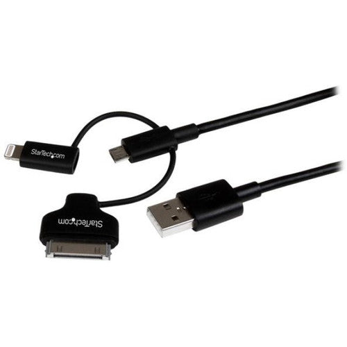 StarTech.com 1m (3 ft) Black Apple 8-pin Lightning or 30-pin Dock Connector or Micro USB to USB Combo Cable for iPhone / iPod / iPad LTADUB1MB
