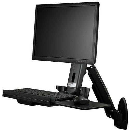 StarTech.com Wall Mount Workstation, Full Motion Standing Desk, Ergonomic Height Adjustable Monitor & Keyboard Tray Arm, For VESA Display WALLSTS1