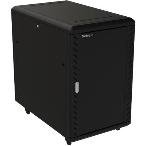 StarTech.com 18U 19" Server Rack Cabinet - 4 Post Adjustable Depth (6-32") Locking Knock Down Enclosure - Mobile w/Glass Door & Casters RK1836BKF