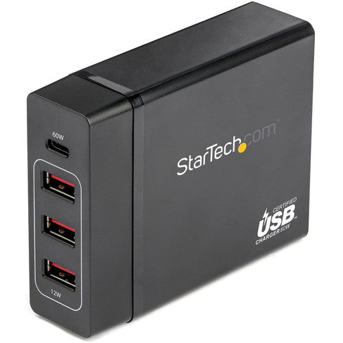 StarTech.com Chargeur USB C pour ordinateur portable, 60 W PD 3.0, 3 x USB-A, chargeur de bureau/adaptateur secteur universel compact USB Type-C, certifié USB IF/ETL DCH1C3A