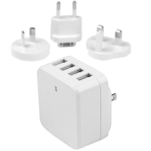 Star Tech.com Chargeur mural USB de voyage – 4 ports – Blanc – Adaptateur de voyage universel – Adaptateur secteur international – Chargeur USB USB4PACWH
