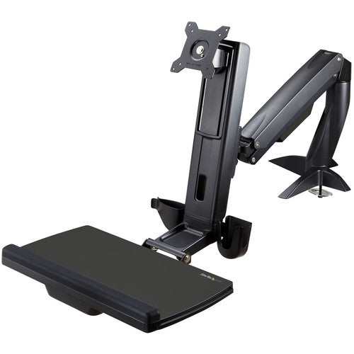 StarTech.com Sit Stand Monitor Arm - Desk Mount Sit-Stand Workstation up to 34 inch VESA Display - Standing Desk Converter - Keyboard Tray ARMSTSCP1