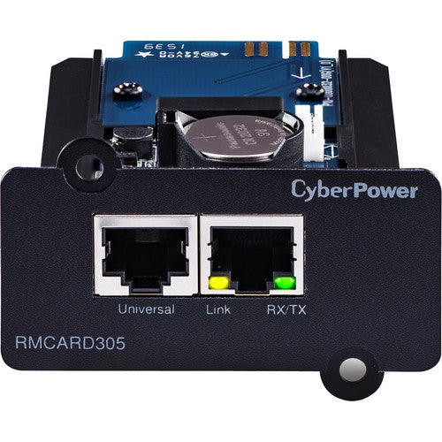 CyberPower UPS Systems RMCARD305 Hardware - Supported Protocols: TCP/IP, UDP, FTP, SCP, DHCP, DNS, SSH, Telnet, HTTP/HTTPS, SNMPv1/v3, IPv4/v6, NTP, SMTP, and Syslog RMCARD305