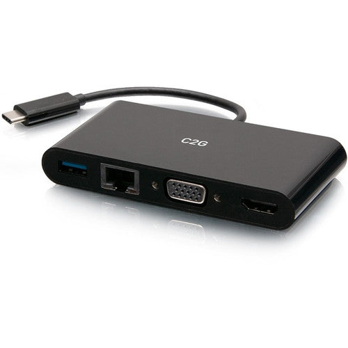 Adaptateur C2G USB C vers HDMI, VGA, USB A et RJ45 - 4K 30 Hz - Noir C2G29828