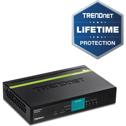 TRENDnet 8-Port 10/100Mbps PoE Switch, 4 x 10/100 Ports, 4 x 10/100 PoE Ports, 30W PoE Power Budget, 1.6 Gbps Switching Capacity, 802.3af, Lifetime Protection, Black, TPE-S44 TPE-S44