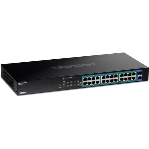 TRENDnet 26-Port Gigabit PoE+ Switch, 24 x 30W PoE+ Ports, 2 Gigabit SFP Slots, 380W PoE Budget, 52Gbps Switching Capacity, 1U 19" Rack Mountable, Lifetime Protection, Black, TPE-TG262 TPE-TG262