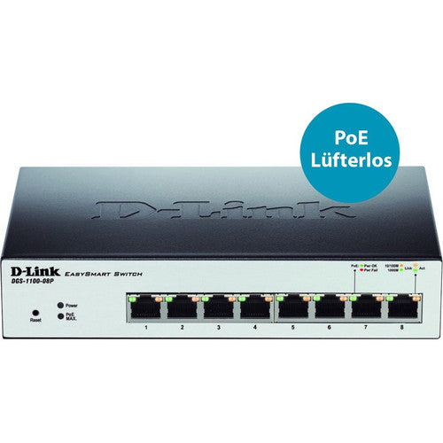 Commutateur PoE Gigabit EasySmart 8 ports D-Link DGS-1100-08P