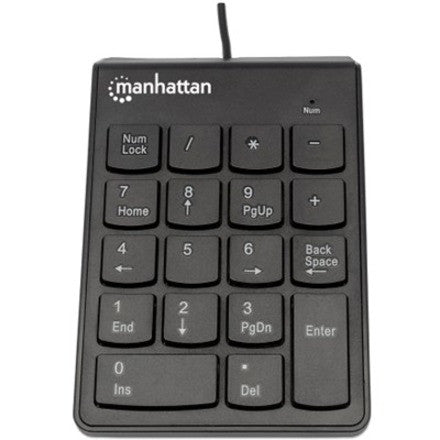 Manhattan Numeric Keypad, Wired, USB-A, 18 Full Size Keys, Black, Membrane Key Switches, Windows and Mac, Three Year Warranty, Blister 176354
