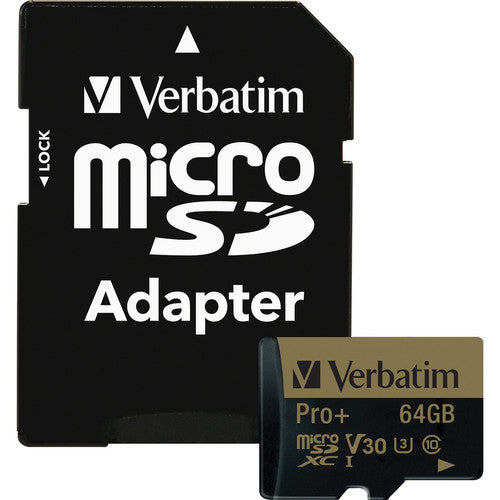 Verbatim 64GB Pro Plus 600X microSDHC Memory Card with Adapter, UHS-I V30 U3 Class 10 44034