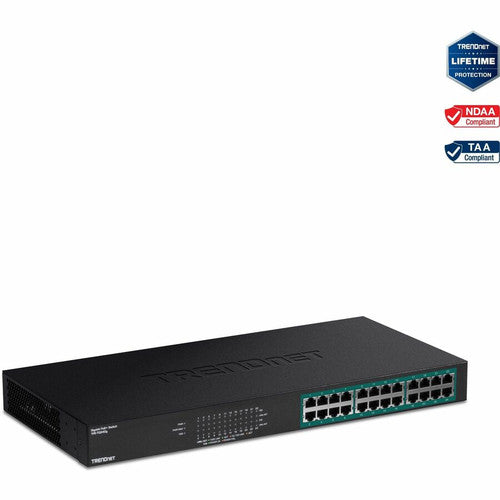TRENDnet Switch PoE+ Gigabit 24 ports, 24 ports Gigabit PoE+, budget d'alimentation 370 W, capacité de commutation 48 Gbit/s, kit de montage en rack inclus, commutateur réseau Ethernet, métal, protection à vie, noir, TPE-TG240G TPE-TG240G