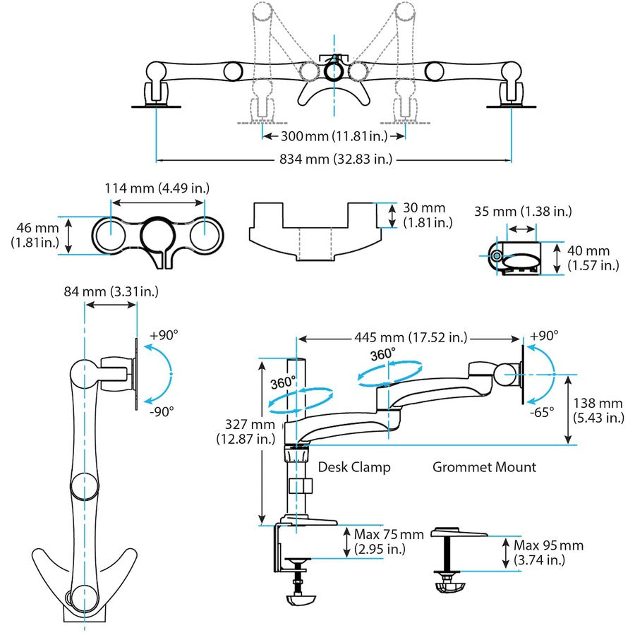 StarTech.com Desk Mount Dual Monitor Arm - Dual Articulating Monitor Arm - Height Adjustable Monitor Mount - For VESA Monitors up to 24" ARMDUAL