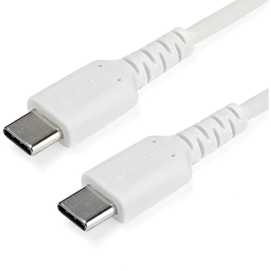 StarTech.com Câble de chargement USB C de 2 m - Cordon de chargeur USB 2.0 de type C à C pour charge et synchronisation rapides et durables - Gaine TPE Fibre d'aramide M/M 60 W Blanc RUSB2CC2MW