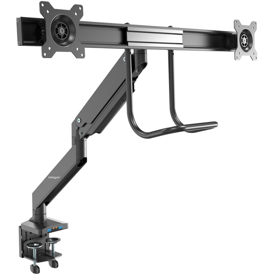 StarTech.com Desk Mount Dual Monitor Arm with USB & Audio - Slim Full Motion Dual Monitor VESA Mount up to 32" Displays - C-Clamp/Grommet ARMSLIMDUAL2USB3