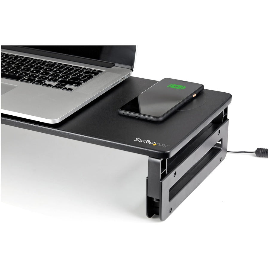 StarTech.com Support de moniteur avec chargeur sans fil – Chargeur Qi 15 W pour téléphone – Support de moniteur d'ordinateur réglable en hauteur pour bureau MONSTADQI