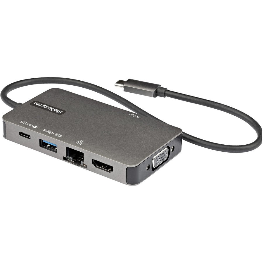 StarTech.com Adaptateur multiport USB-C, USB C vers 4K HDMI ou VGA, mini station d'accueil USB Type-C, 100 W PD Passthrough, 3 x USB 3.0, GbE, câble de 12" de long DKT30CHVPD2