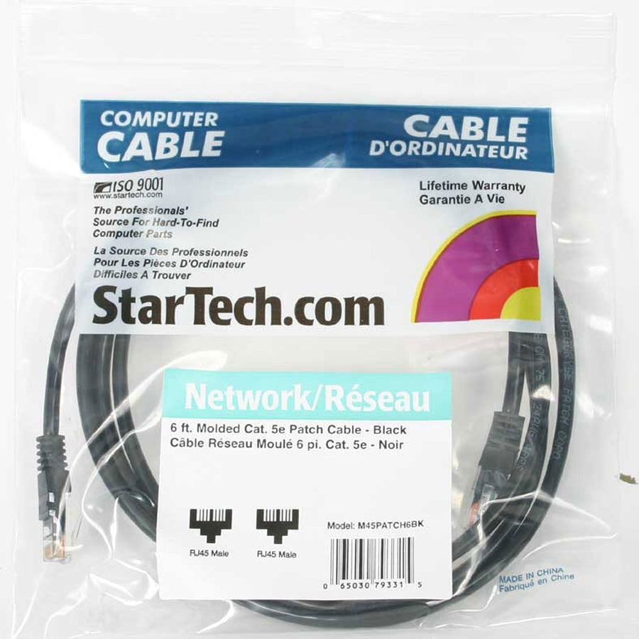 StarTech.com Câble de brassage UTP Cat5e moulé noir de 6 pieds M45PATCH6BK