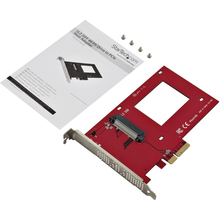 StarTech.com Adaptateur U.2 vers PCIe pour SSD NVMe U.2 2,5" - Adaptateur PCIe SFF-8639 - x4 PCI Express 3.0 - Adaptateur PCIe NVMe - Carte PCIe U.2 PEX4SFF8639