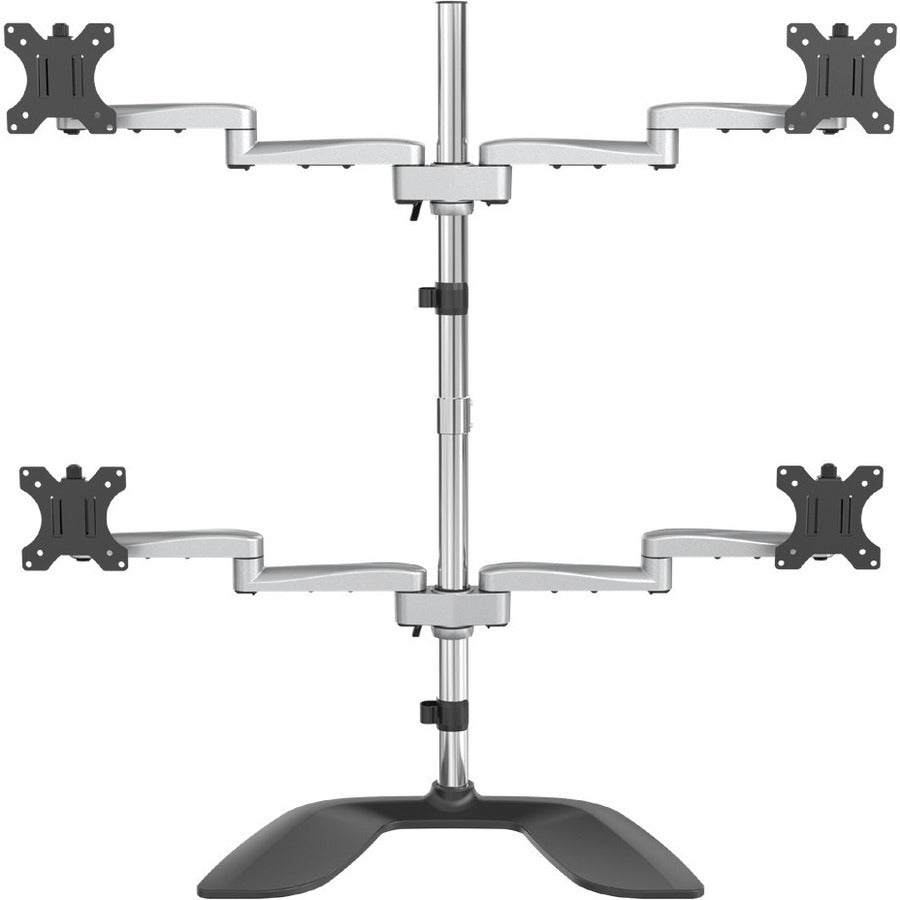 StarTech.com Quad Monitor Stand - Desktop VESA 4 Monitor Arm up to 32" Screens - Ergonomic Articulating Pole Mount - Adjustable - Silver ARMQUADSS