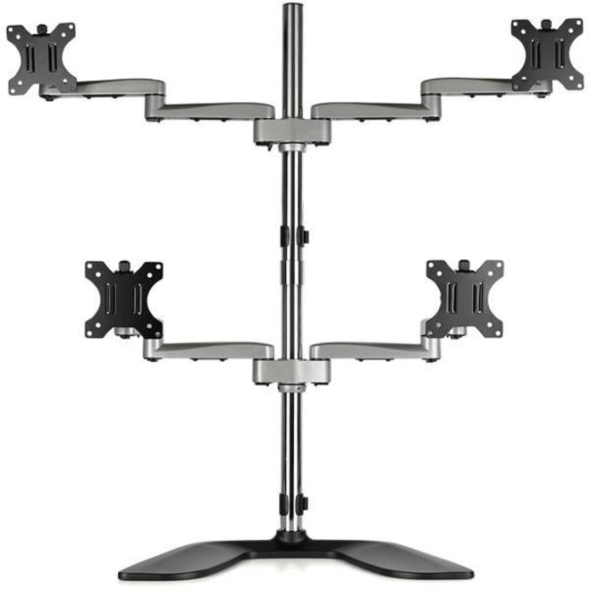 StarTech.com Quad Monitor Stand - Desktop VESA 4 Monitor Arm up to 32" Screens - Ergonomic Articulating Pole Mount - Adjustable - Silver ARMQUADSS