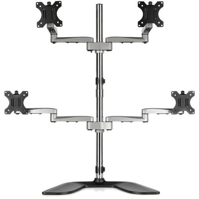 StarTech.com Quad Monitor Stand - Desktop VESA 4 Monitor Arm up to 32" Screens - Ergonomic Articulating Pole Mount - Adjustable - Silver ARMQUADSS
