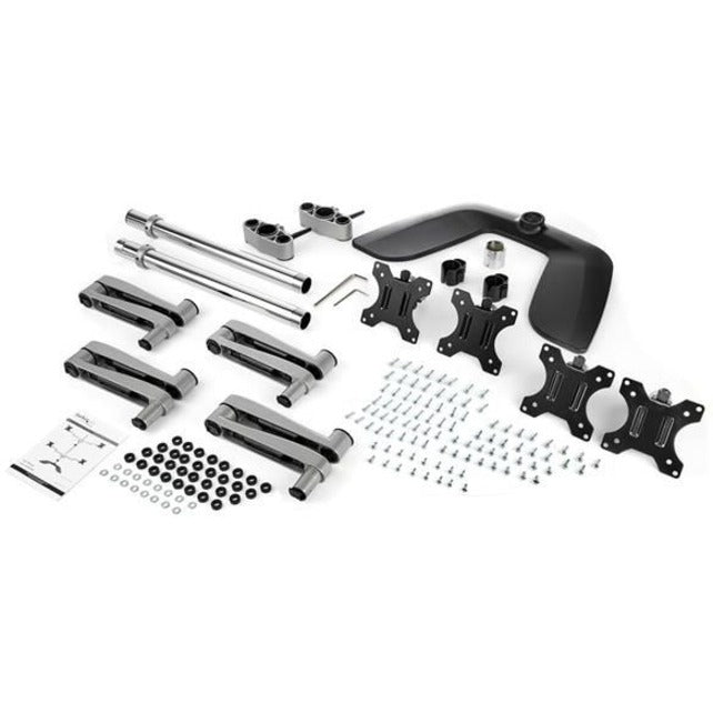 StarTech.com Quad Monitor Stand - Desktop VESA 4 Monitor Arm up to 32" Screens - Ergonomic Articulating Pole Mount - Adjustable - Silver ARMQUADSS
