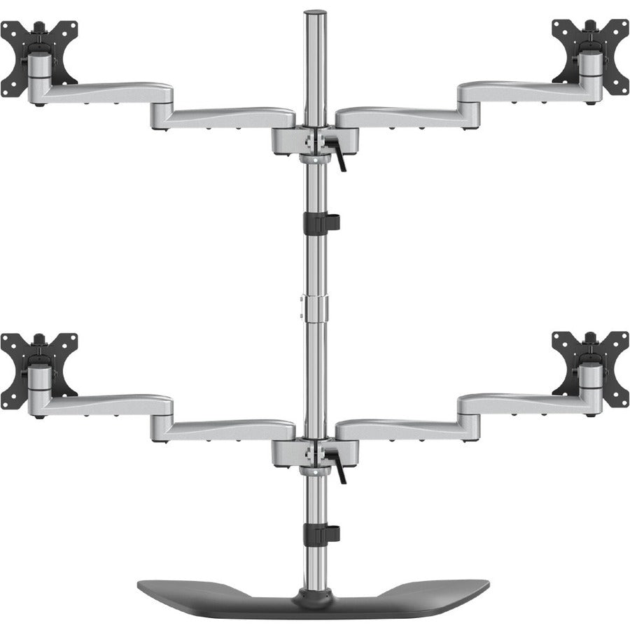StarTech.com Quad Monitor Stand - Desktop VESA 4 Monitor Arm up to 32" Screens - Ergonomic Articulating Pole Mount - Adjustable - Silver ARMQUADSS