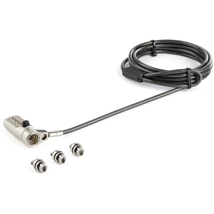 StarTech.com Câble antivol universel 3 en 1 pour ordinateur portable de 6,5' (2 m) - Verrou de sécurité à combinaison à 4 chiffres pour K-Slot, Nano & Wedge Slot ordinateur de bureau/ordinateur portable LTULOCK4D