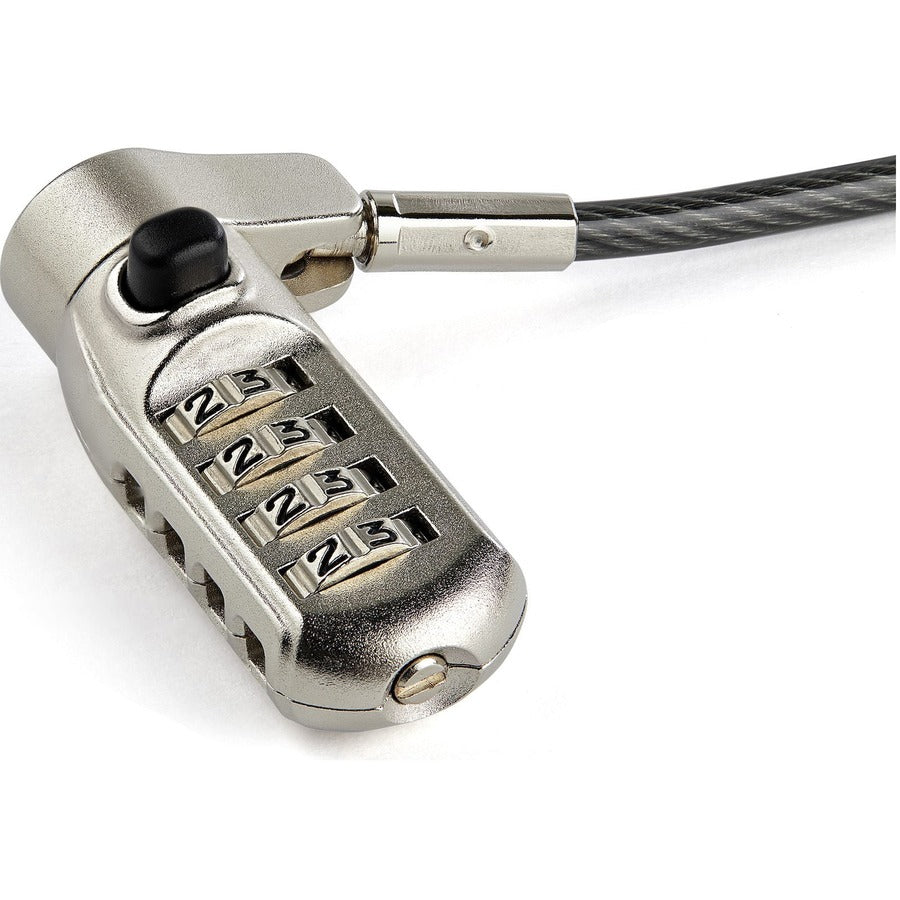 StarTech.com Câble antivol universel 3 en 1 pour ordinateur portable de 6,5' (2 m) - Verrou de sécurité à combinaison à 4 chiffres pour K-Slot, Nano & Wedge Slot ordinateur de bureau/ordinateur portable LTULOCK4D