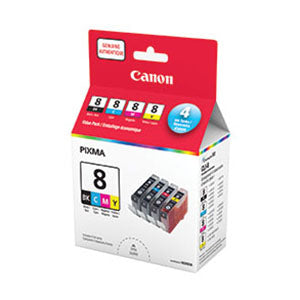 Canon CLI-8 Inkjet Ink Cartridge - Value Pack - Black, Yellow, Cyan, Magenta - 4 Pack 0620B036