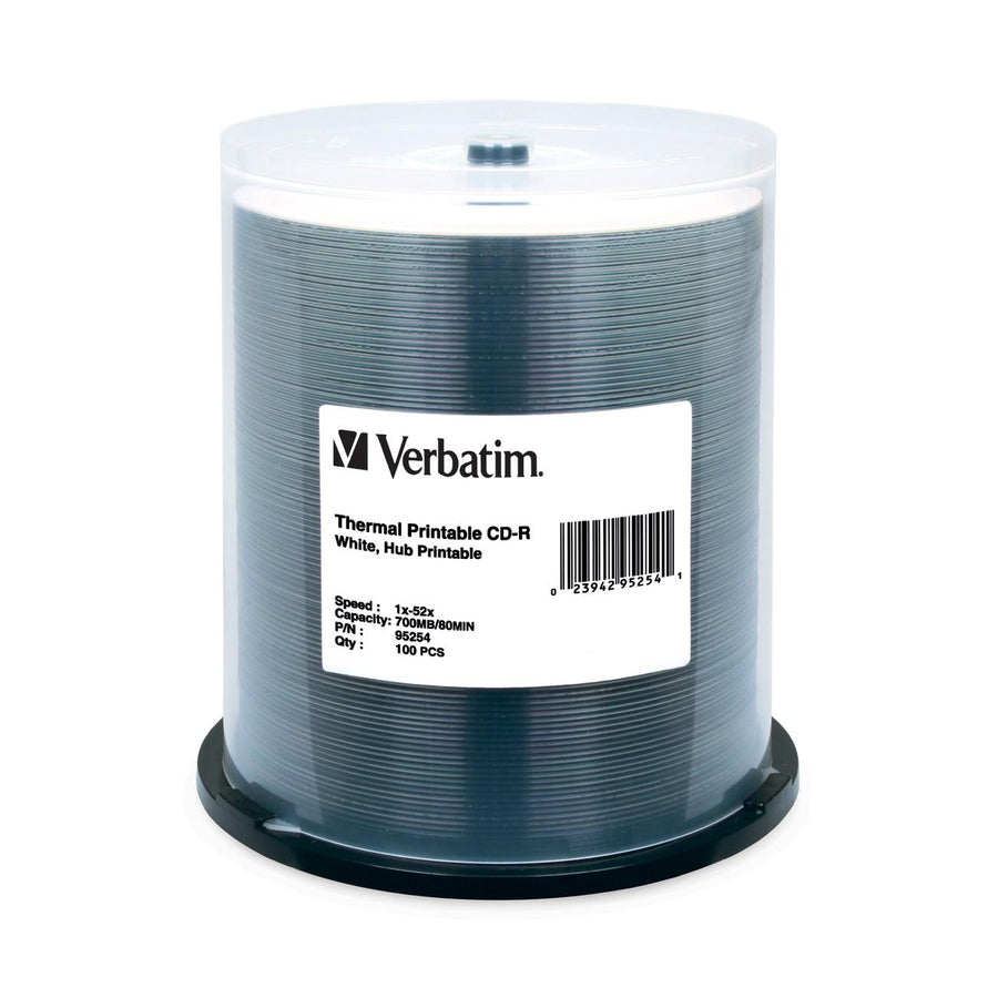 Verbatim CD-R 700MB 52X White Thermal Printable, Hub Printable - 100pk Spindle 95254