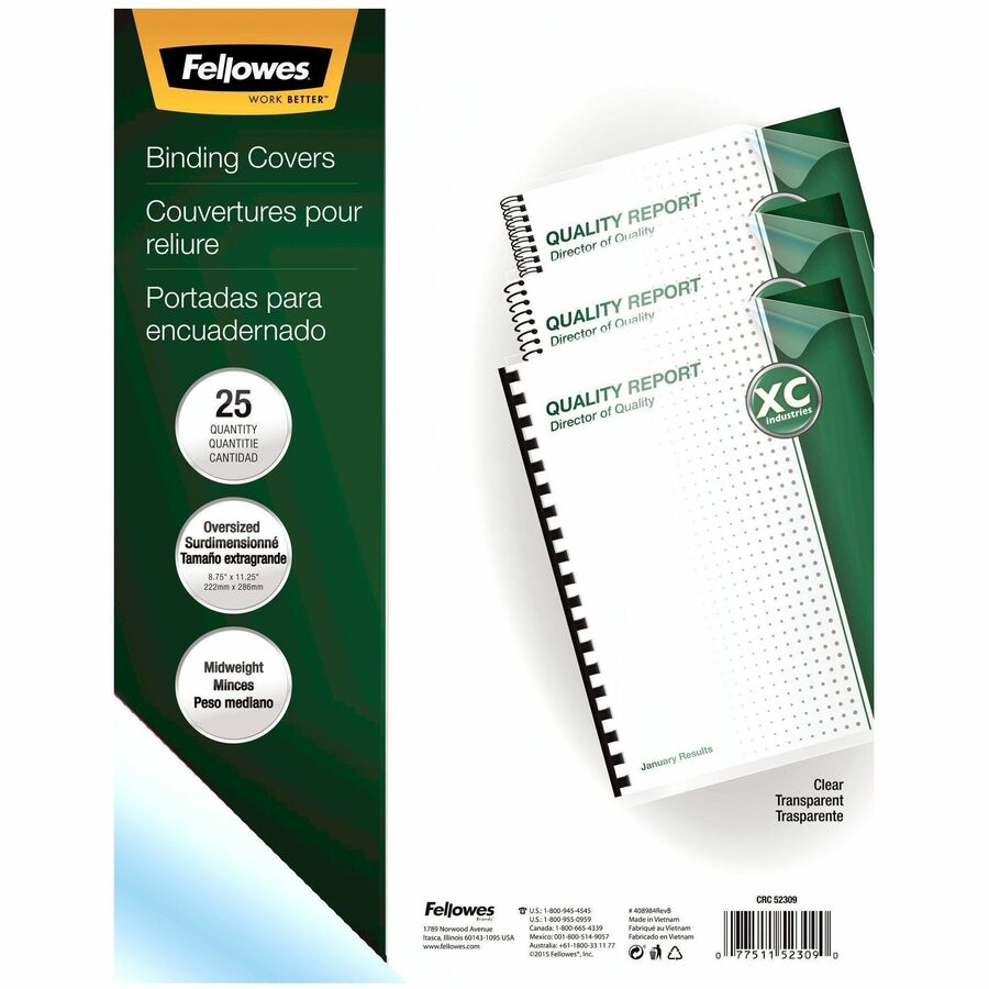 Fellowes Crystals Clear Oversize PVC Covers 52309