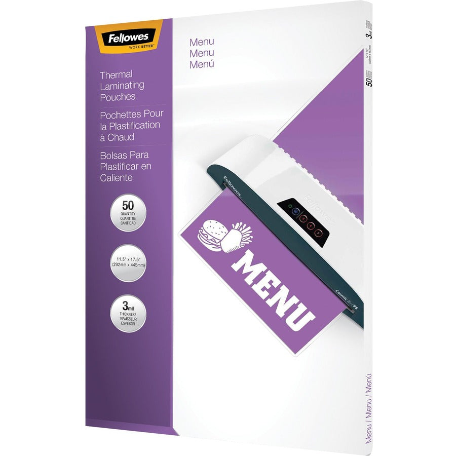 Fellowes Glossy Pouches - Menu, 3 mil, 25 pack 52011