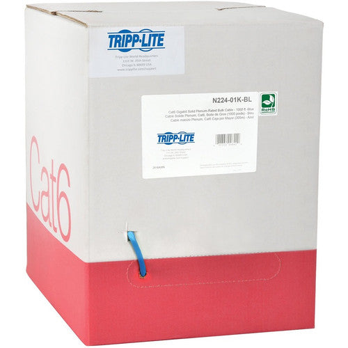 Tripp Lite by Eaton N224-01K-BL Cat6 Gigabit Bulk Solid-Core Plenum-Rated CMP Cable, Blue, 1000 ft. N224-01K-BL