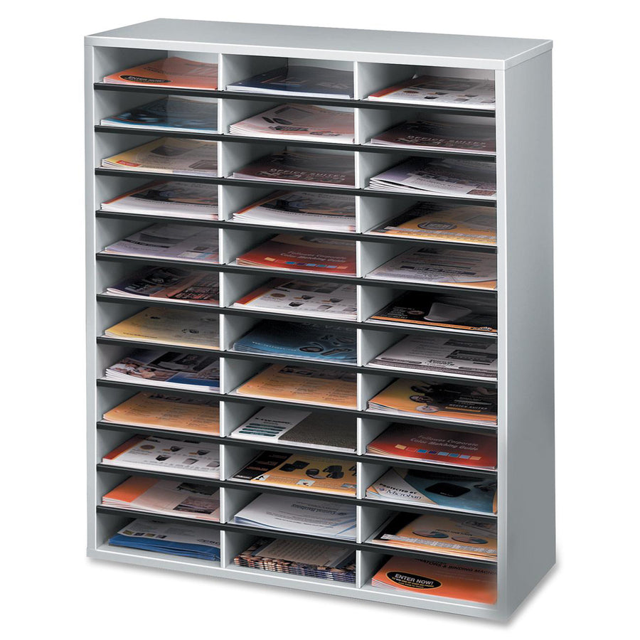 Fellowes Litrature Organizer - 36 Compartment, Letter, Dove Gray 2506103